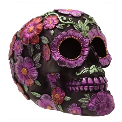 calavera dÍa de los muertos floral y metÁlica morada