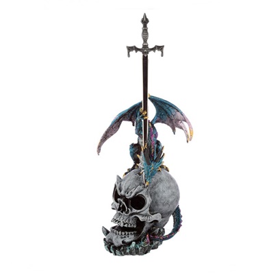 dragÓn con calavera y espada leyenda oscura azul