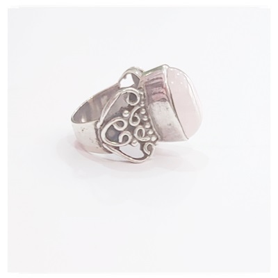 anillo cuarzo rosa plata