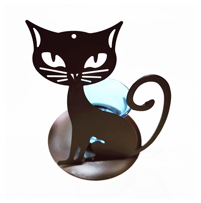 gato portavelas azul