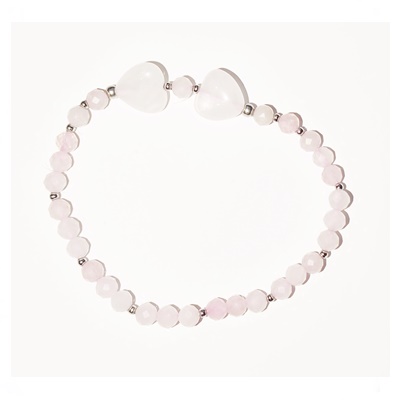 pulsera cuarzo rosa doble corazÓn