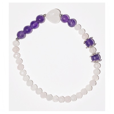 pulsera amatista y cuarzo rosa corazÓn