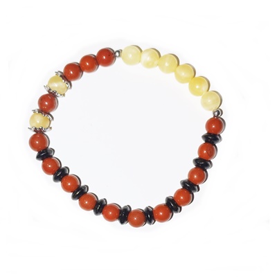 pulsera jaspe rojo calcita amarilla y madera